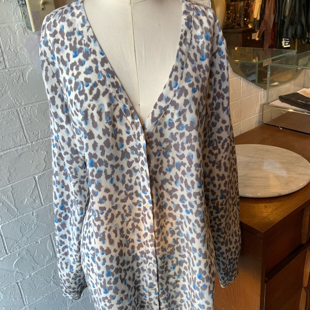Joie silk leopard Print Top with Blue Accents